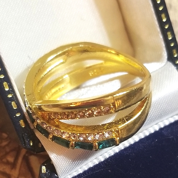 NEW Gold Vermeil Crossover Crystal Band Ring - Picture 4 of 8